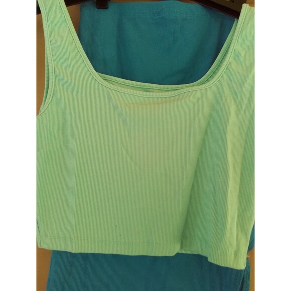 2 Piece Scoop Neck Sleeveless Ribbed Tank Top Bodycon Slit Midi Skirt Outfit Dr - Picture 3 of 7